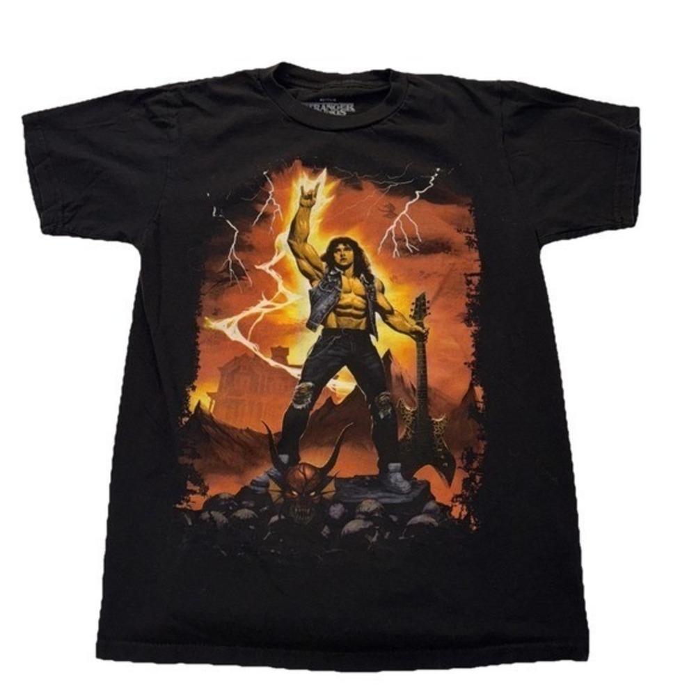 Netflix Stranger‎ Things Eddie Munson T-Shirt Men Small Black Graphic Tee Cotton